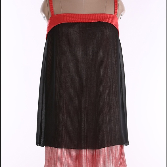 NWT Wendell Rodricks Red and Black Sleeveless Ribbed Grunge Slip Mini Dress - Picture 1 of 13